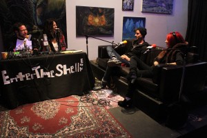 Turrtle and Max talk with Satellite Sky as we hear their music in the experience! Photo Credit: Denim Dan