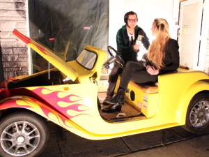 Pictured: Turrtle and Nyx Interview in a Electric Car furnished by ParkPlaceCali.com Photo Credit: Denim Dan